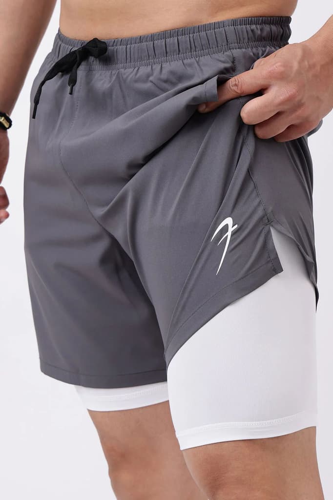 2 in 1 Compression Shorts Grey with White — photo 3