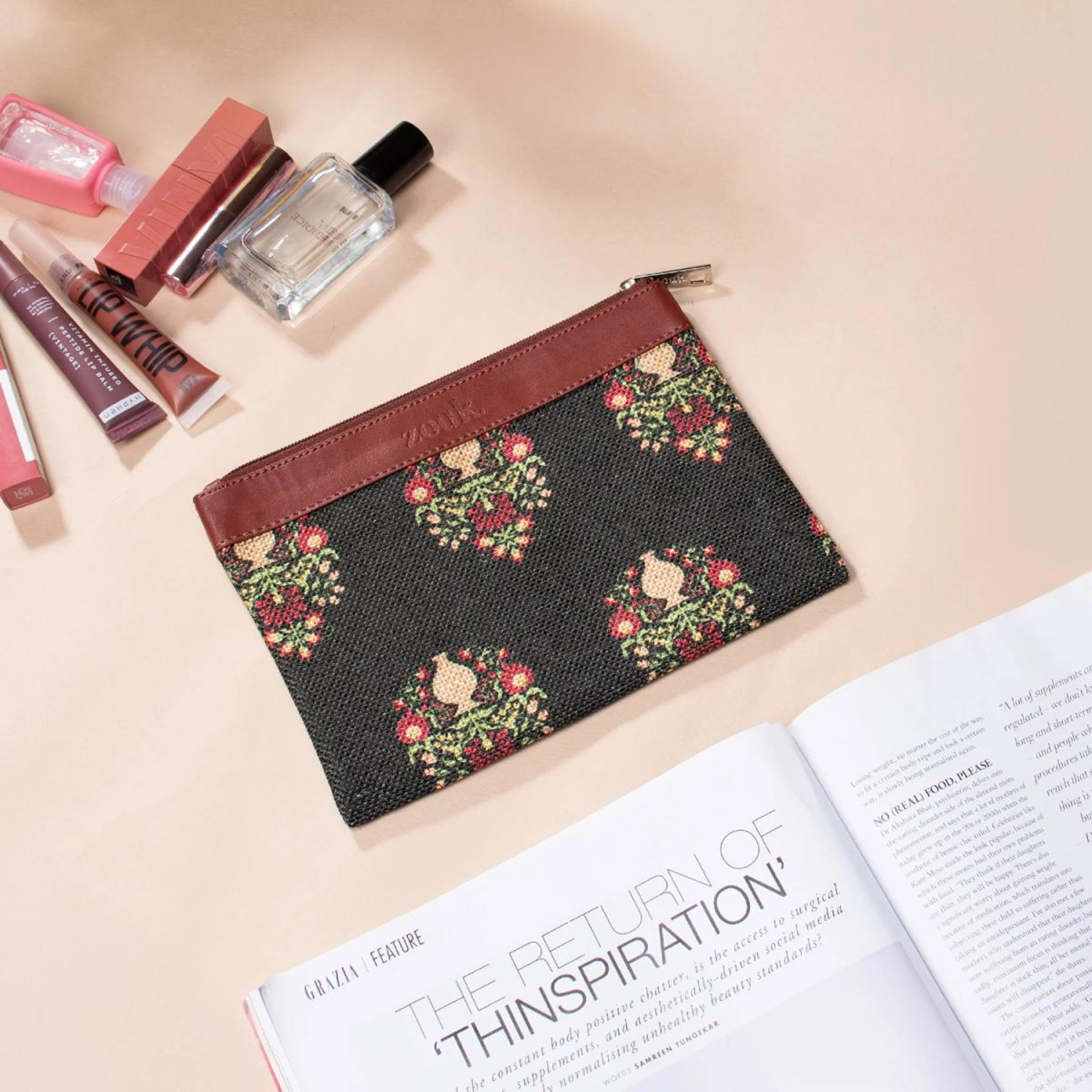 Royal Green Mogra Print Cosmetic Pouch