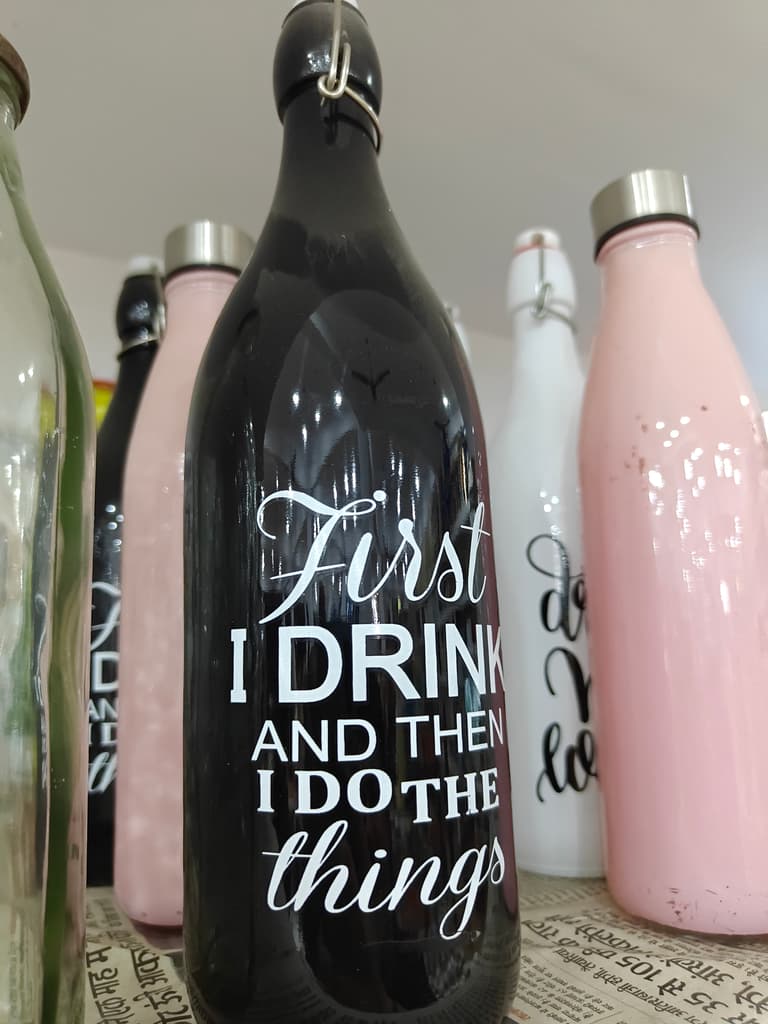 First Drink and Then Things | Water Bottle | Plastic | Black