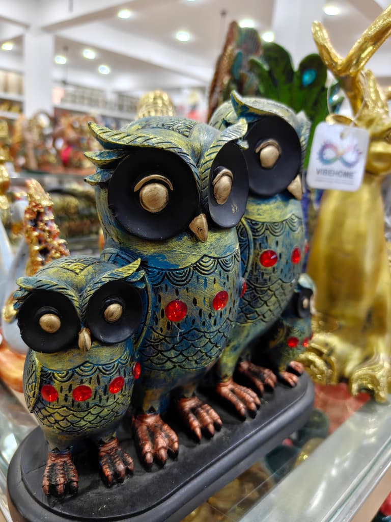 Owl Statue | Ceramic | Blue and Gold | Decorative