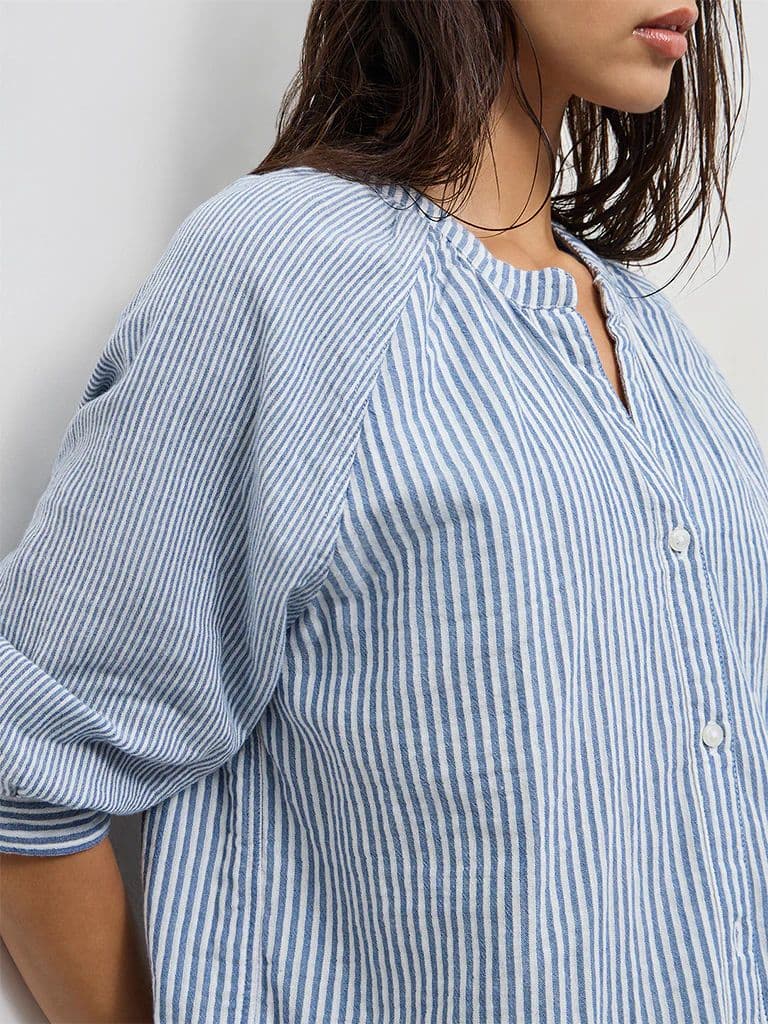 Wunderlove Blue Striped Cotton Beach Shirt — photo 3