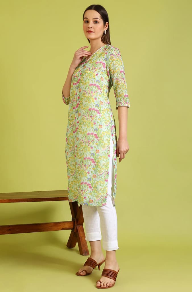 Floral Printed Lace Straight Pure Cotton Kurta — photo 5