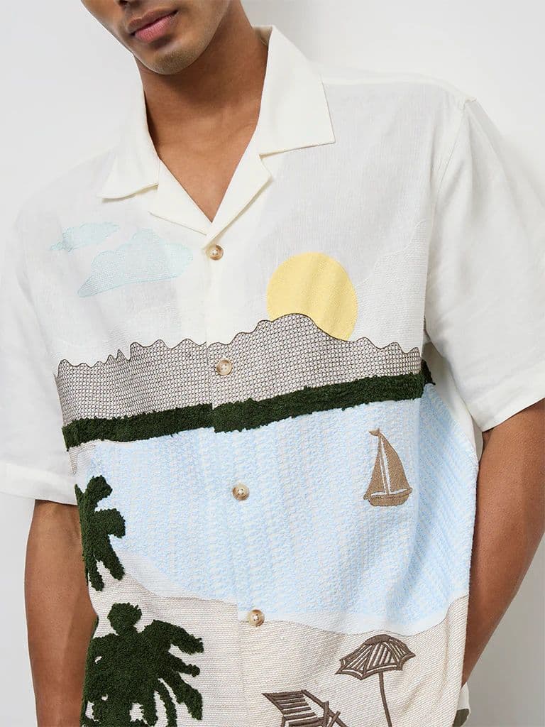 Nuon Off-White Scenic Embroidered Relaxed-Fit Shirt — photo 3