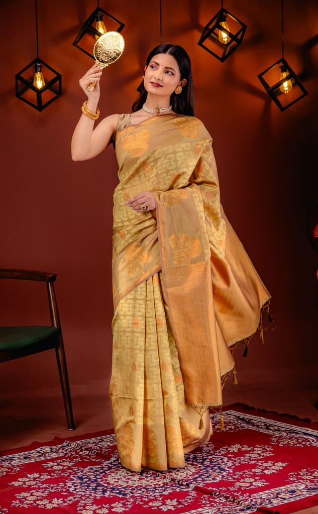 Mimosa Women's Woven Design Kanjivaram Style Art Silk Saree With Blouse Piece : SA00001762GDFREE — photo 5