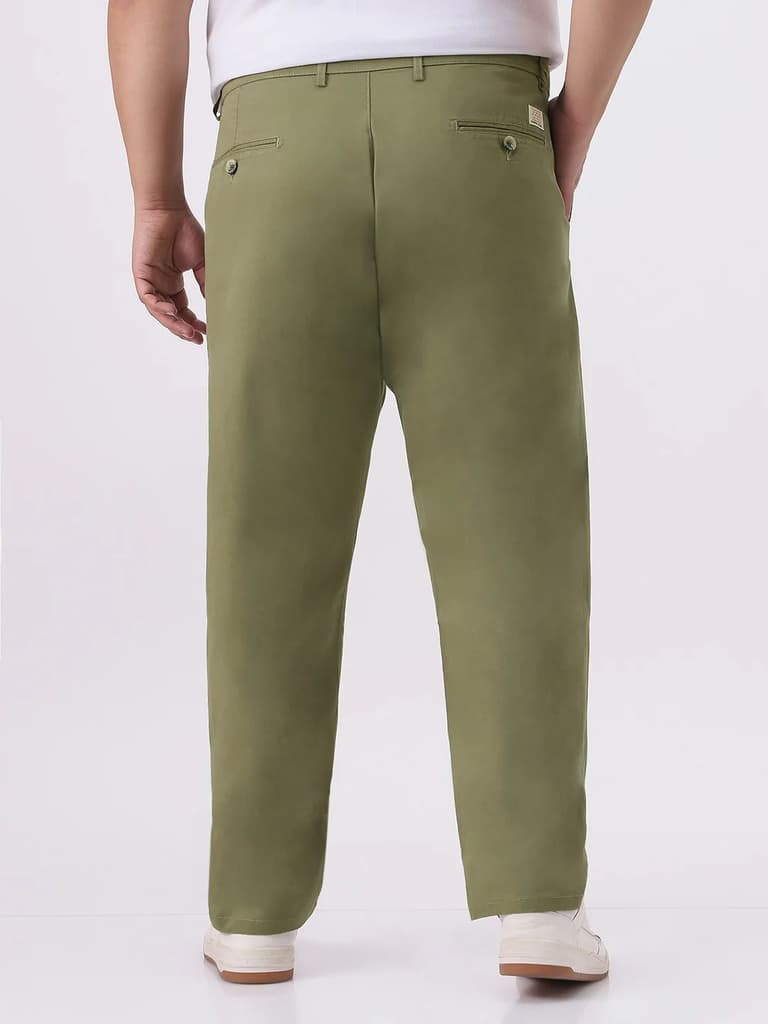 Plus Men's Light Olive Cotton Regular Fit Casual Chinos Trousers Stretch — photo 3