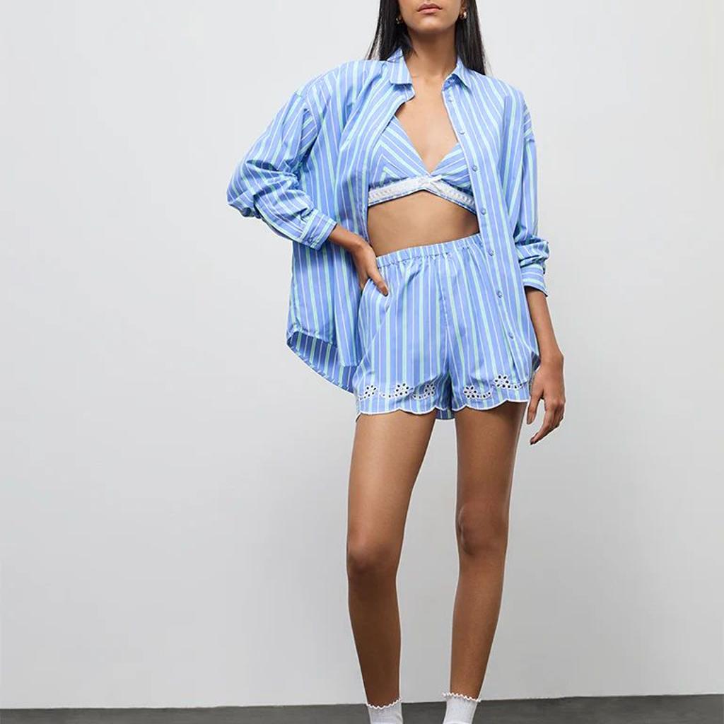 Nuon Blue Striped High-Rise Shorts