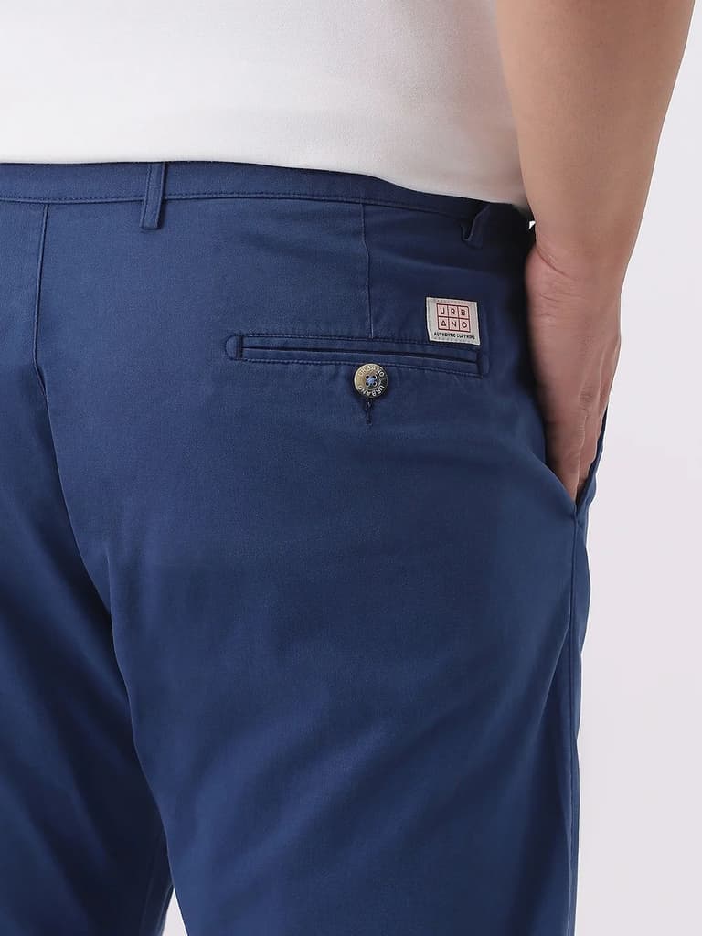 Plus Men's Royal Blue Cotton Regular Fit Casual Chinos Trousers Stretch — photo 7