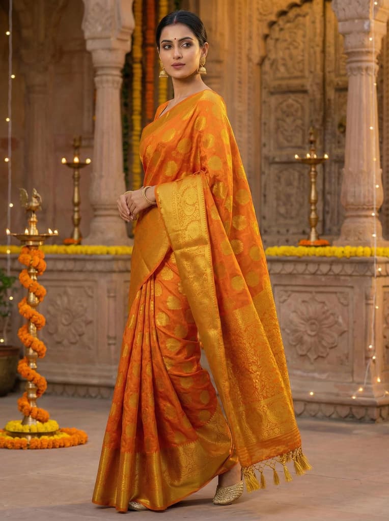 MIMOSA Women's Woven Design Kanjivaram Style Art Silk Saree with Blouse Piece - Rust ( SA00003142RSFREE ) — photo 2