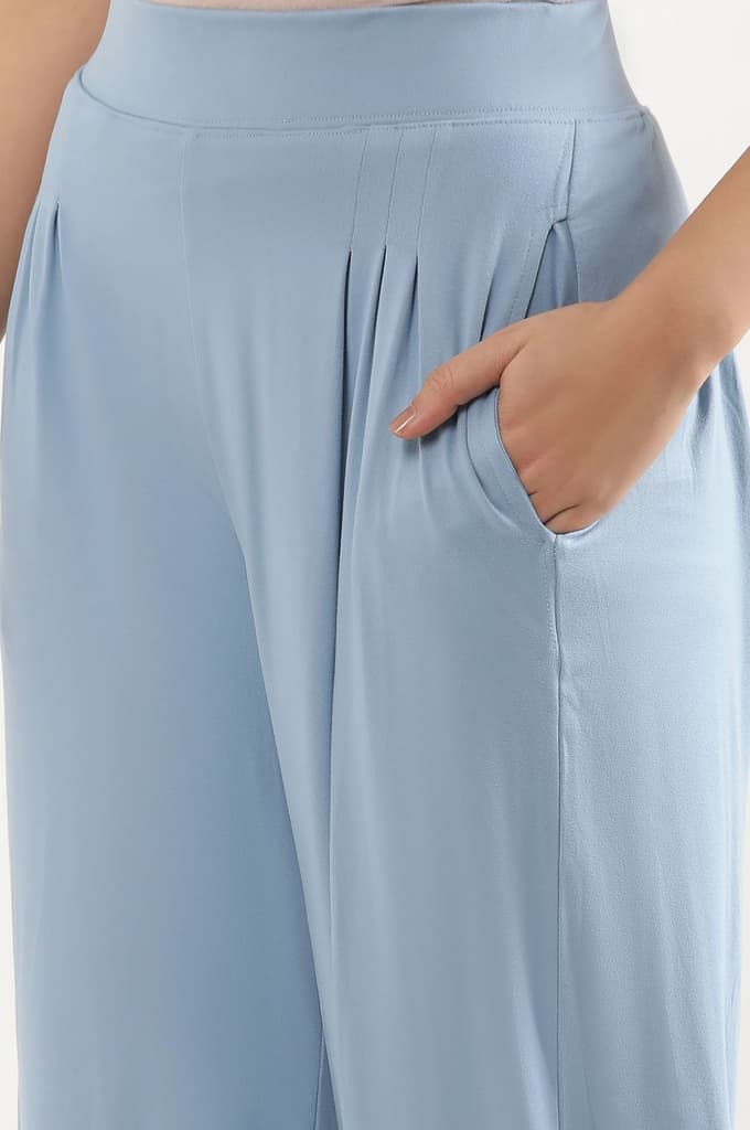 Light Blue Solid Pleated Harem Pants — photo 7