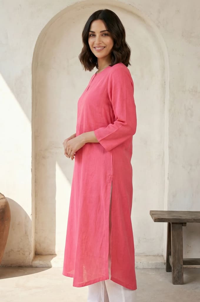 Pink Solid Rayon Straight Kurta — photo 3