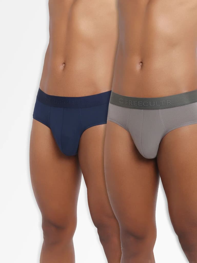 Men's Anti-Bacterial Micro Modal Brief in Solid Waistband (Pack of 2) — Space Blue; Mist Grey / S / Men