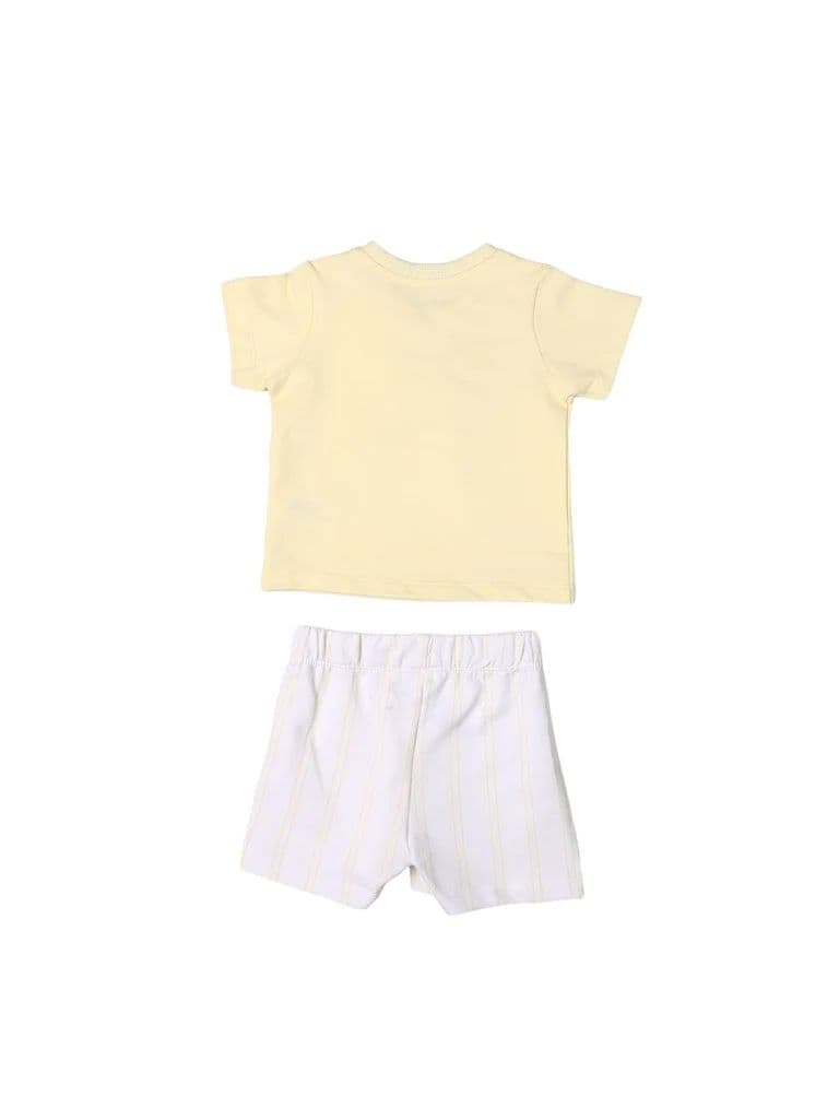 HOP Baby Boys Yellow Printed Cotton T-Shirt and Shorts Set — photo 3