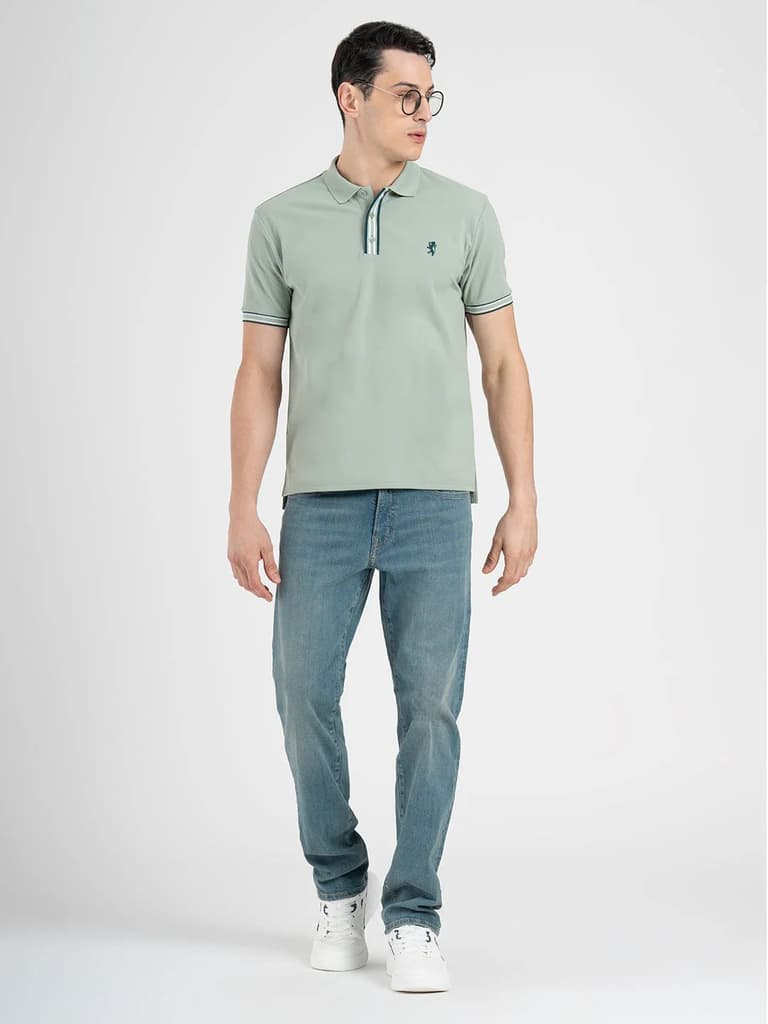 Menâ€™s Light Green Jacquard Polo T-Shirt — photo 5