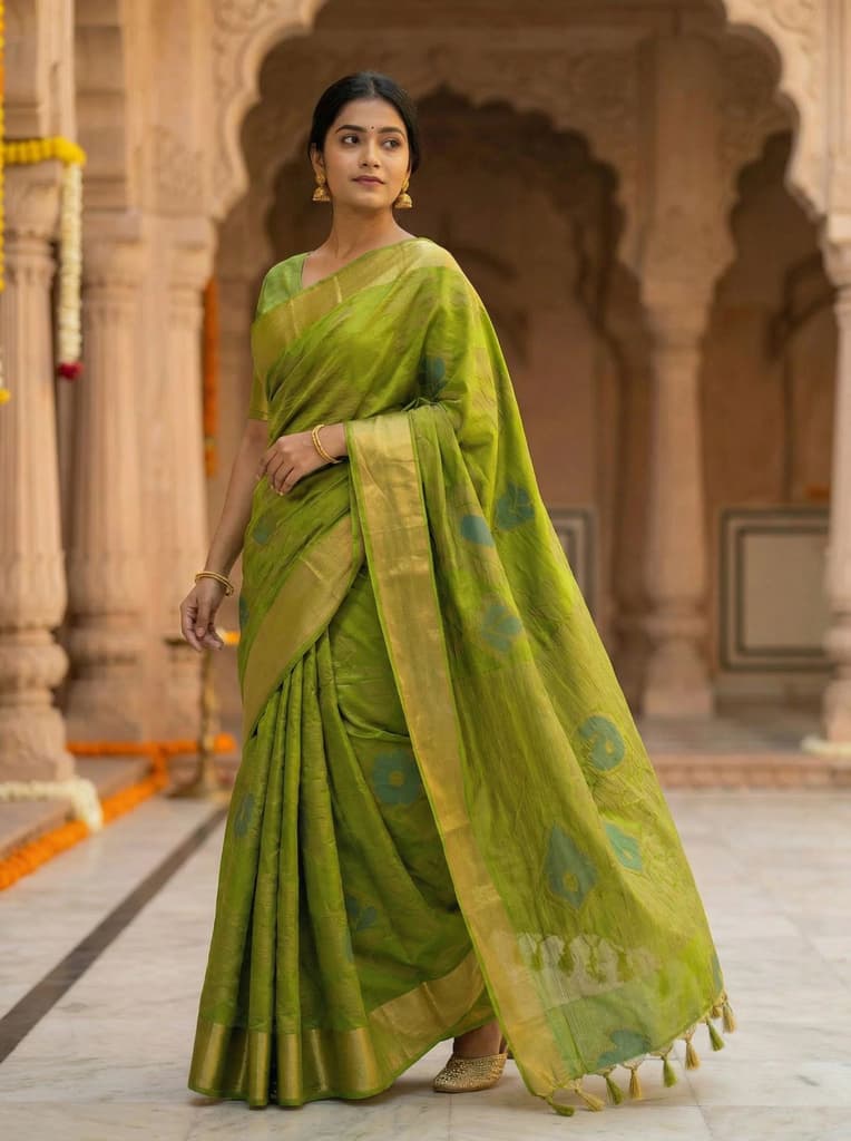 MIMOSA Women's Woven Design Mysore Silk Style Crepe Saree with Blouse Piece - Olive ( SA00003135OLFREE ) — photo 2