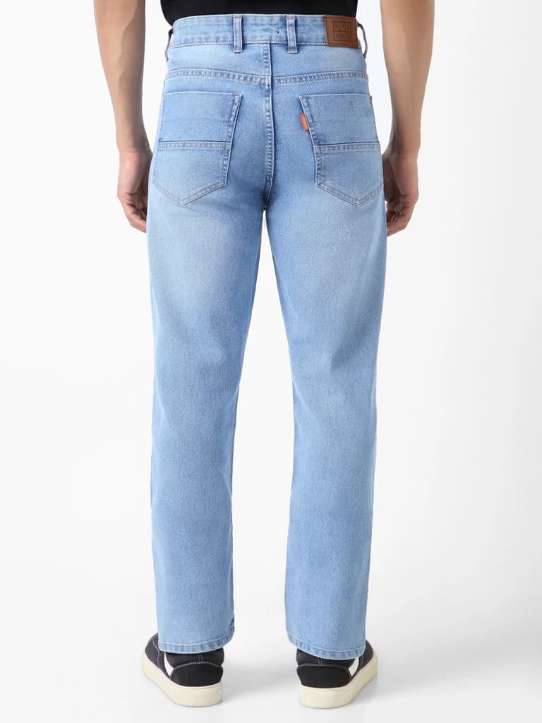 Men's Light Blue Straight Fit Washed Jeans Stretchable — photo 3
