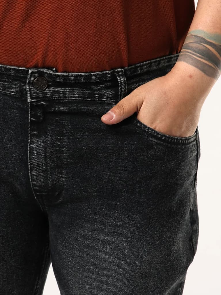 Plus Men's Black Bootcut Fit Mid Rise Tinted Heavy Washed Jeans Stretchable — photo 5