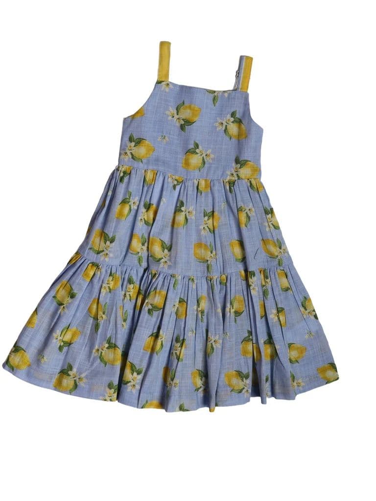 Utsa Kids Girls Blue Tiered Flared Cotton Dress - (2-8 yrs) — photo 3