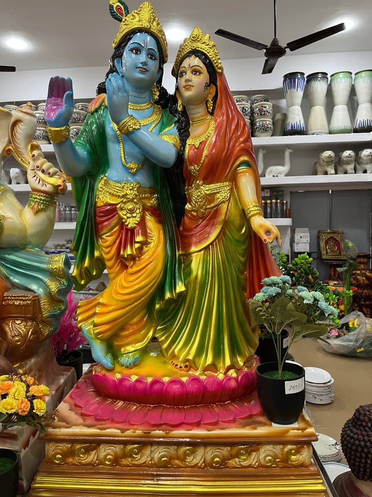 Hindu Deity Statue | Sculpture | Bronze | Gold, Yellow, Red, Green, Pink