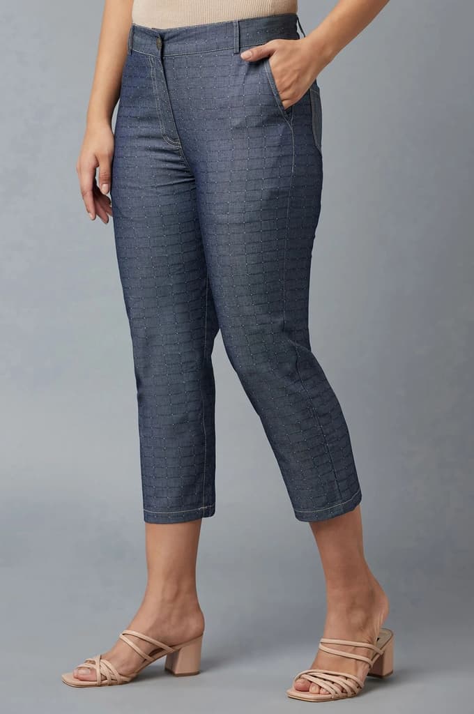 Blue Polka Dots Straight Fit Denim Culottes With Front Zip — photo 6