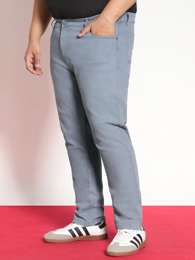Plus Men's Light Grey Regular Fit Denim Jeans Stretchable — photo 3