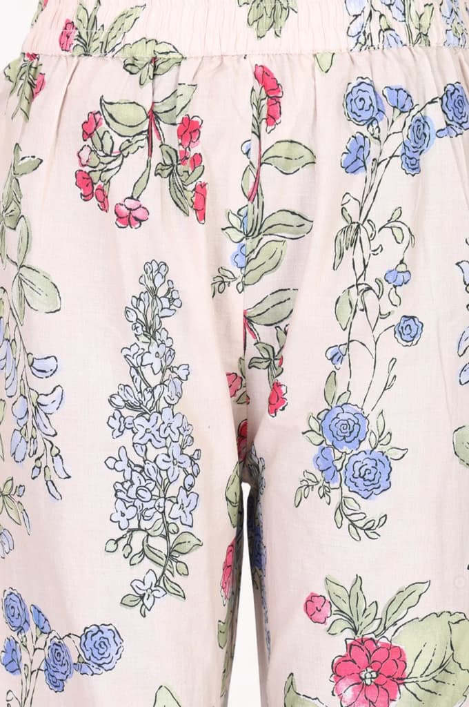 Peach Floral Printed Pure Cotton Straight Fit Pants — photo 3