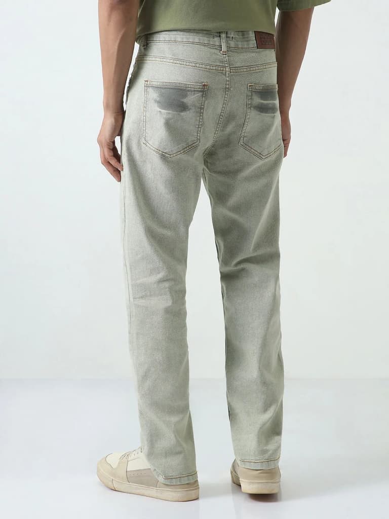 Men's Ice Grey Straight Fit Heavy Washed Jeans Stretchable — photo 4