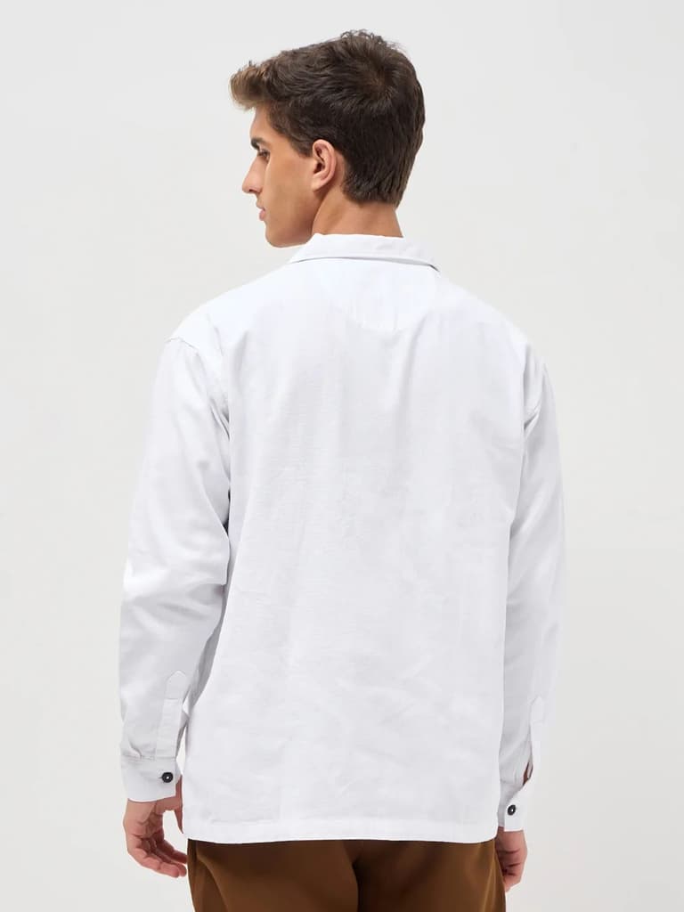 Men's White Cotton Full Sleeve Relaxed Fit Shacket with Utility Pockets — photo 3