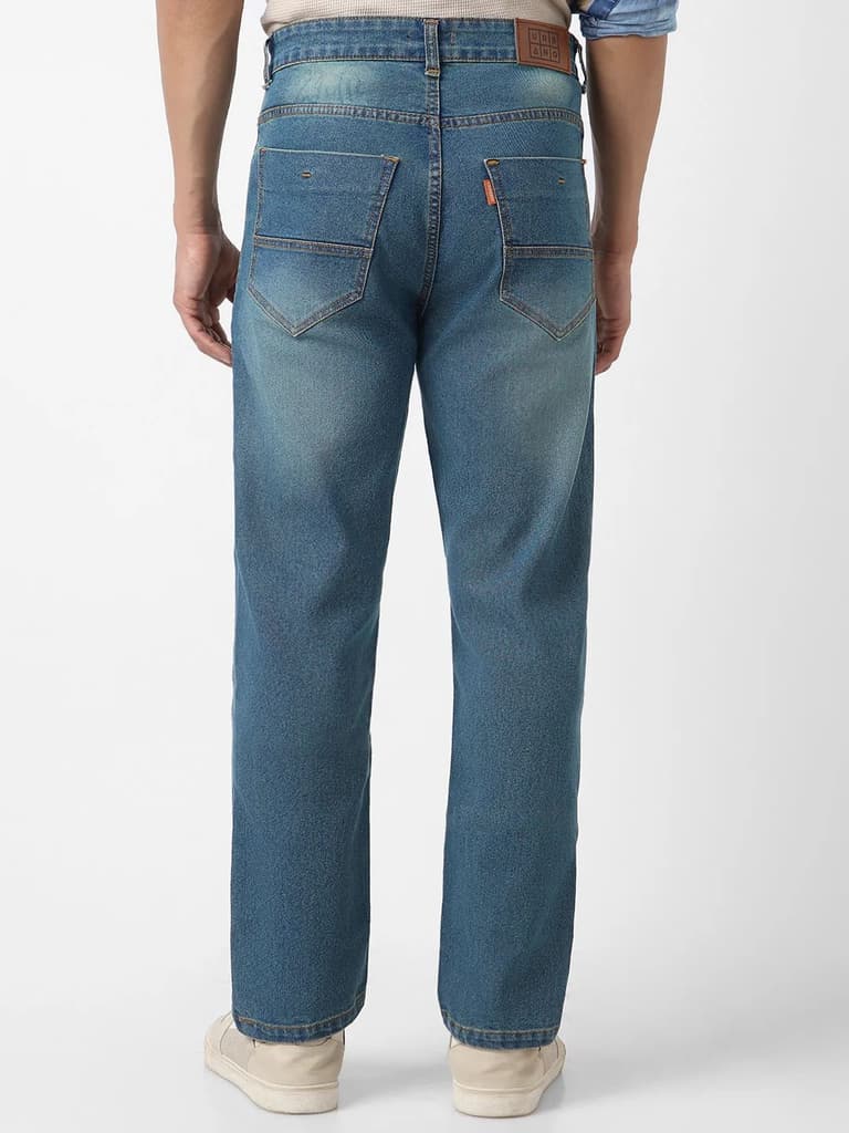 Men's Light Blue Straight Fit Washed Jeans Stretchable — photo 3
