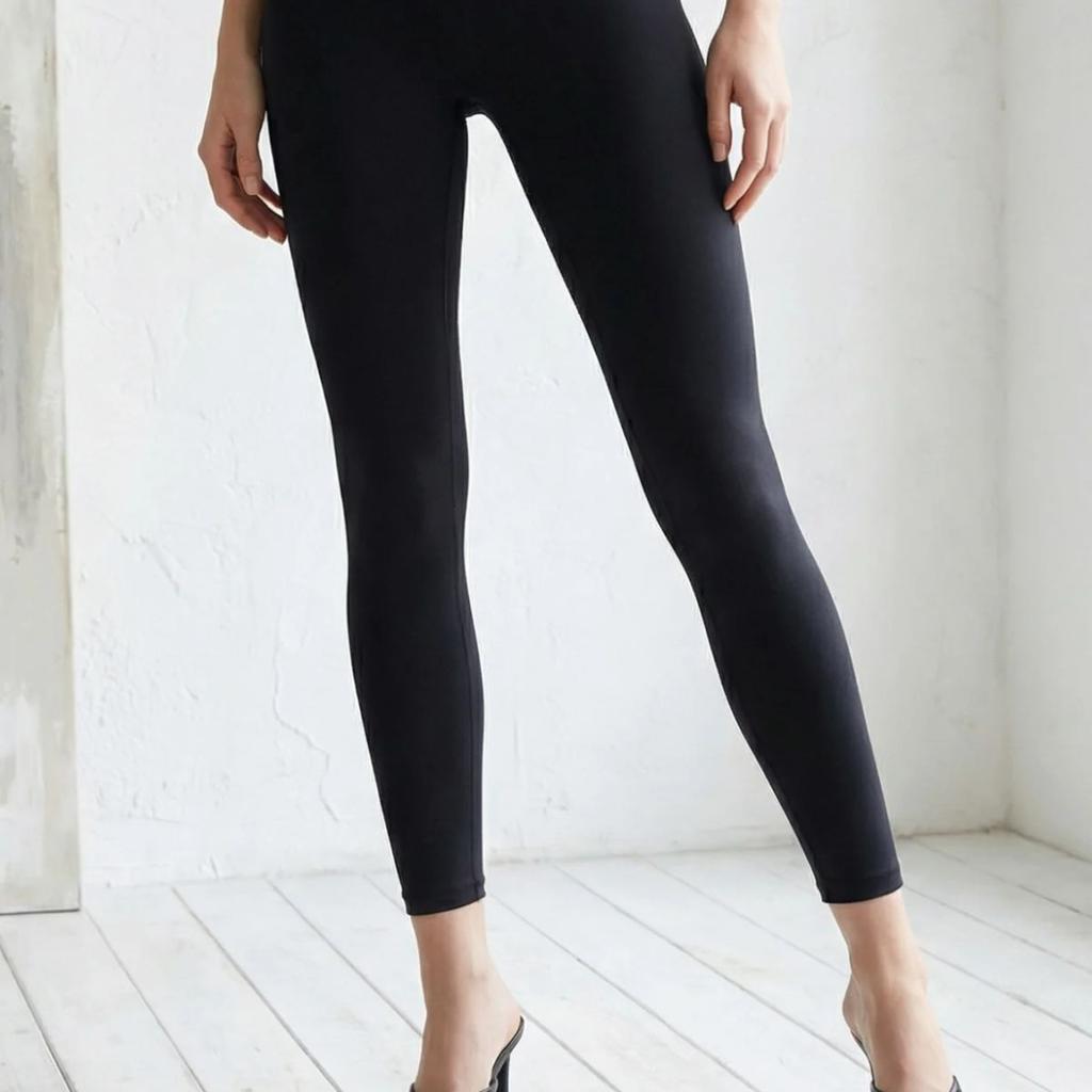 Black Textured Cotton Blend Skinny Fit Ankle Length Leggings