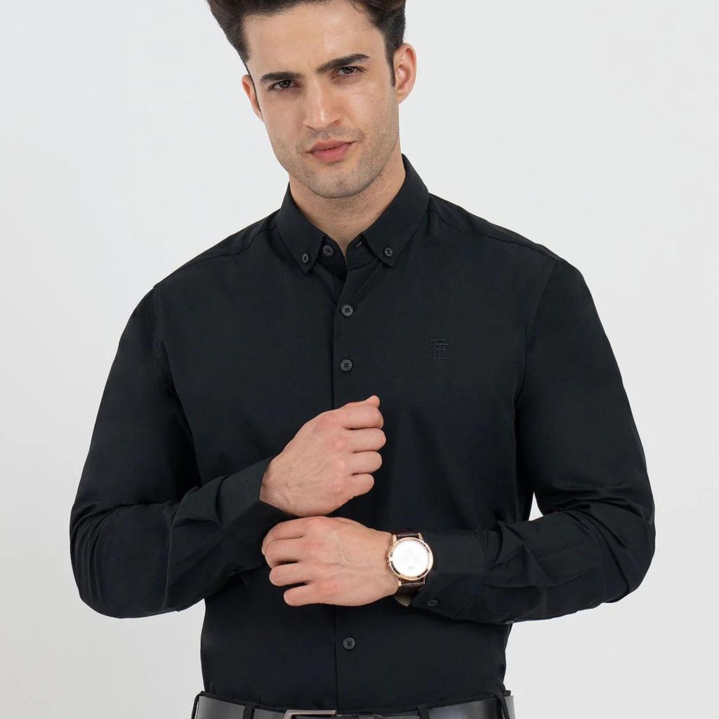Shirts for Men in Black | Solid Full Sleeve Shirt