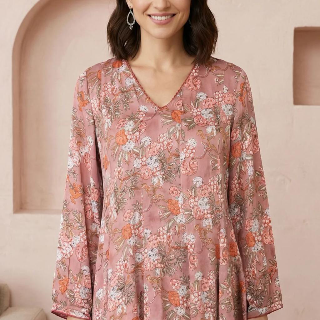 Pink Block Printed A-line Top