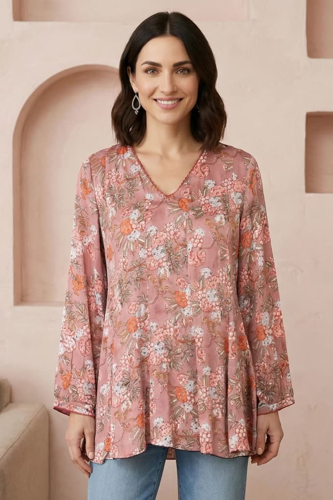 Pink Block Printed A-line Top