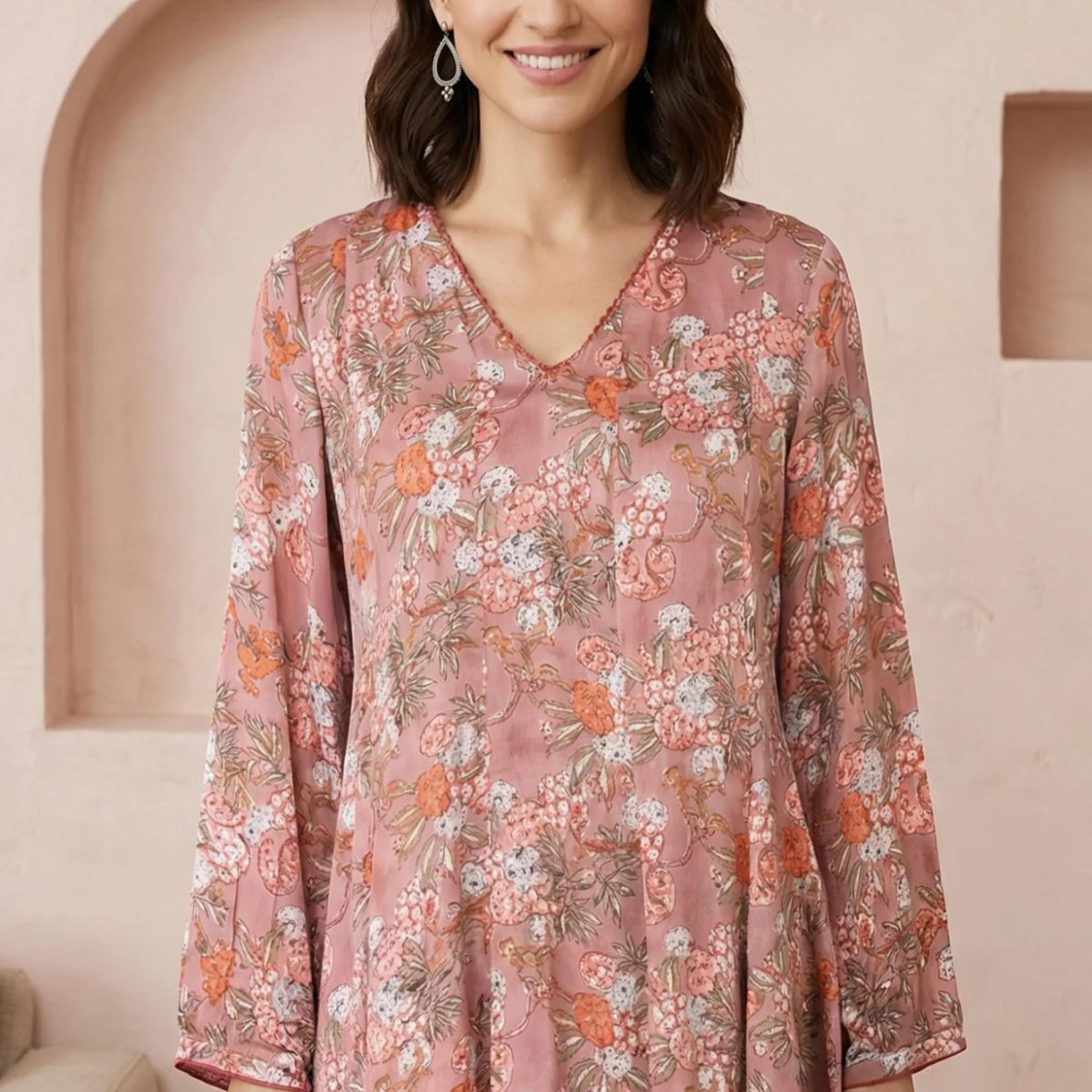 Pink Block Printed A-line Top