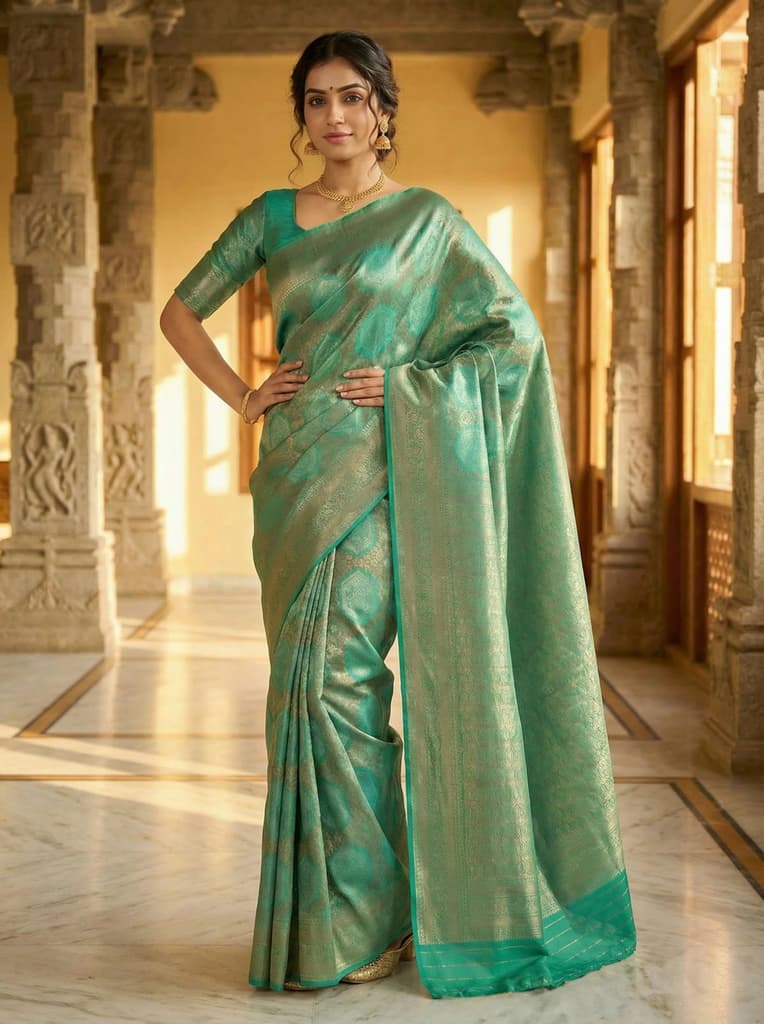 MIMOSA Women's Woven Design Kanjivaram Style Art Silk Saree with Blouse Piece - Rama ( SA00002246RMFREE ) — photo 2
