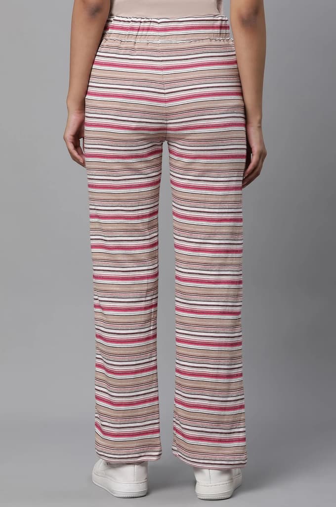 Pink Striped Printed Straight Fit Pants With Drawstring — photo 3