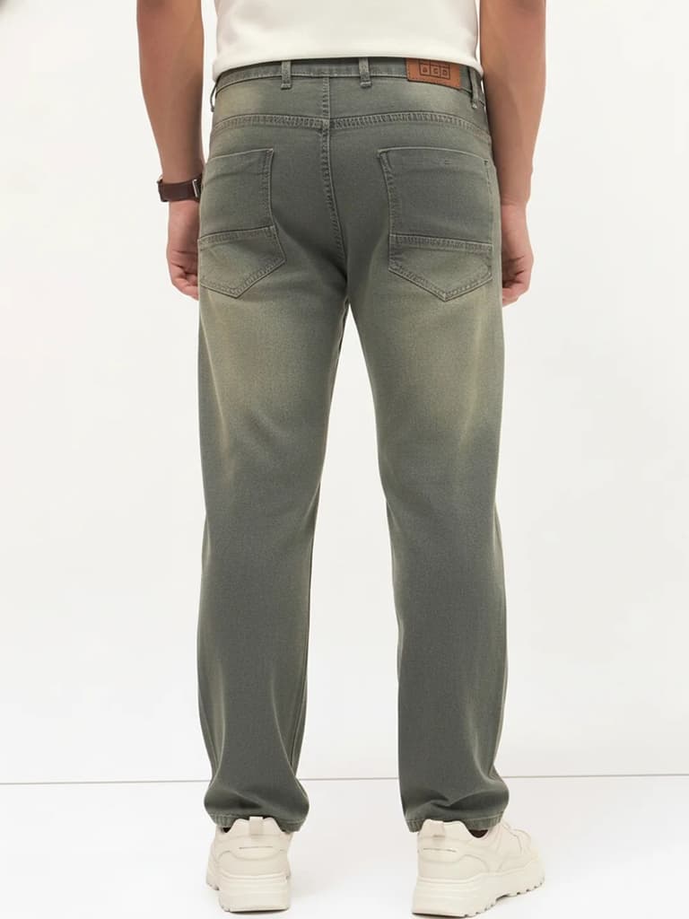 Men's Grey Regular Fit Whisker Wash Yellow Tint Denim Jeans Stretchable — photo 4