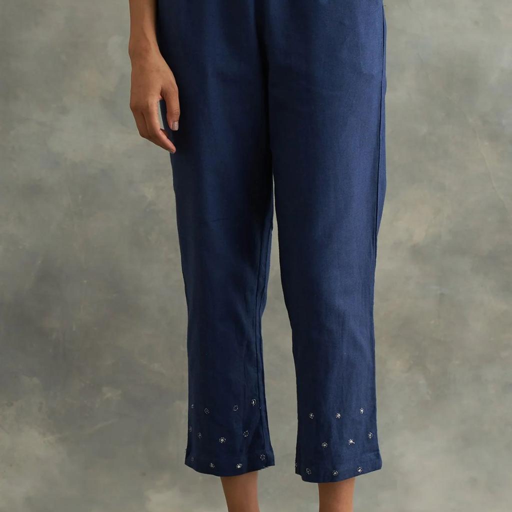Indigo Solid Straight Pants