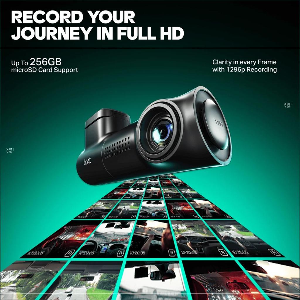 boAt HIVE Dashcam E1 | 1296P Full HD Dashcam with Wi-Fi, G-Sensor & Parking Mode