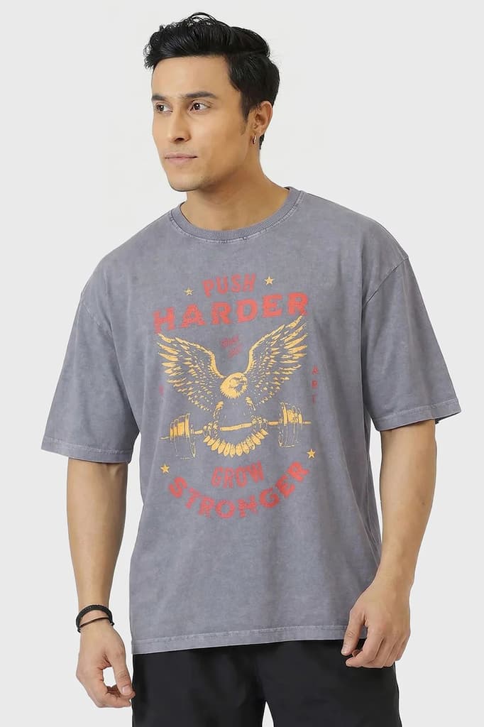 Push Harder Washed Oversized T-shirt Light Grey — S