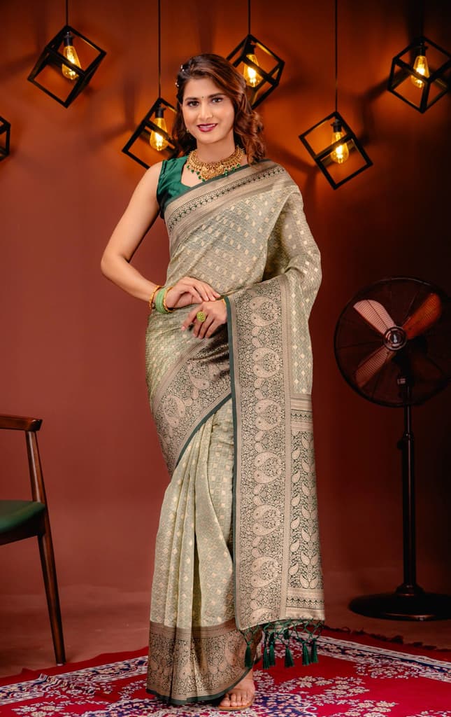 Mimosa Women's Woven Design Kanjivaram Style Art Silk Saree With Blouse Piece : SA00001612PSFREE — Pista