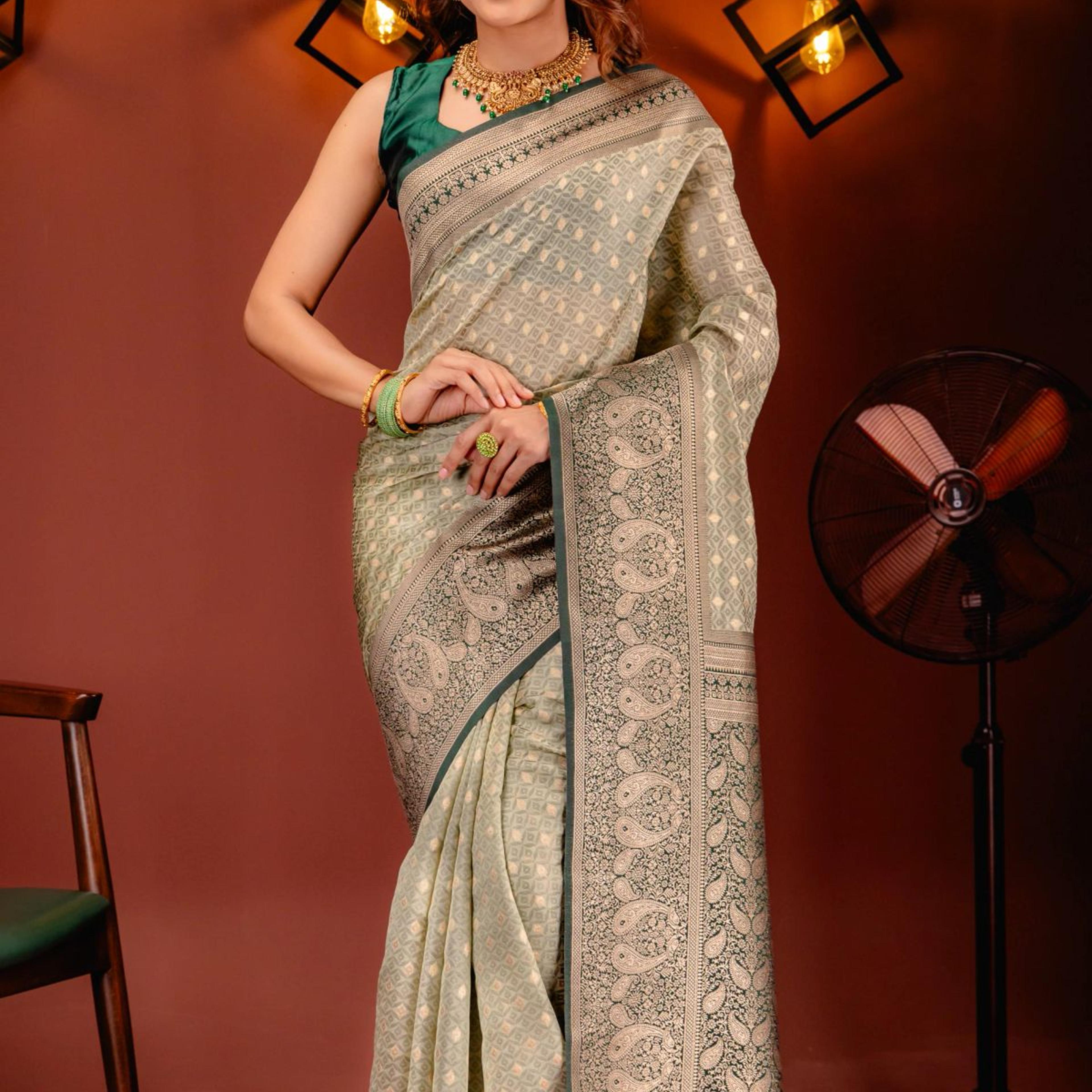 Mimosa Women's Woven Design Kanjivaram Style Art Silk Saree With Blouse Piece : SA00001612PSFREE