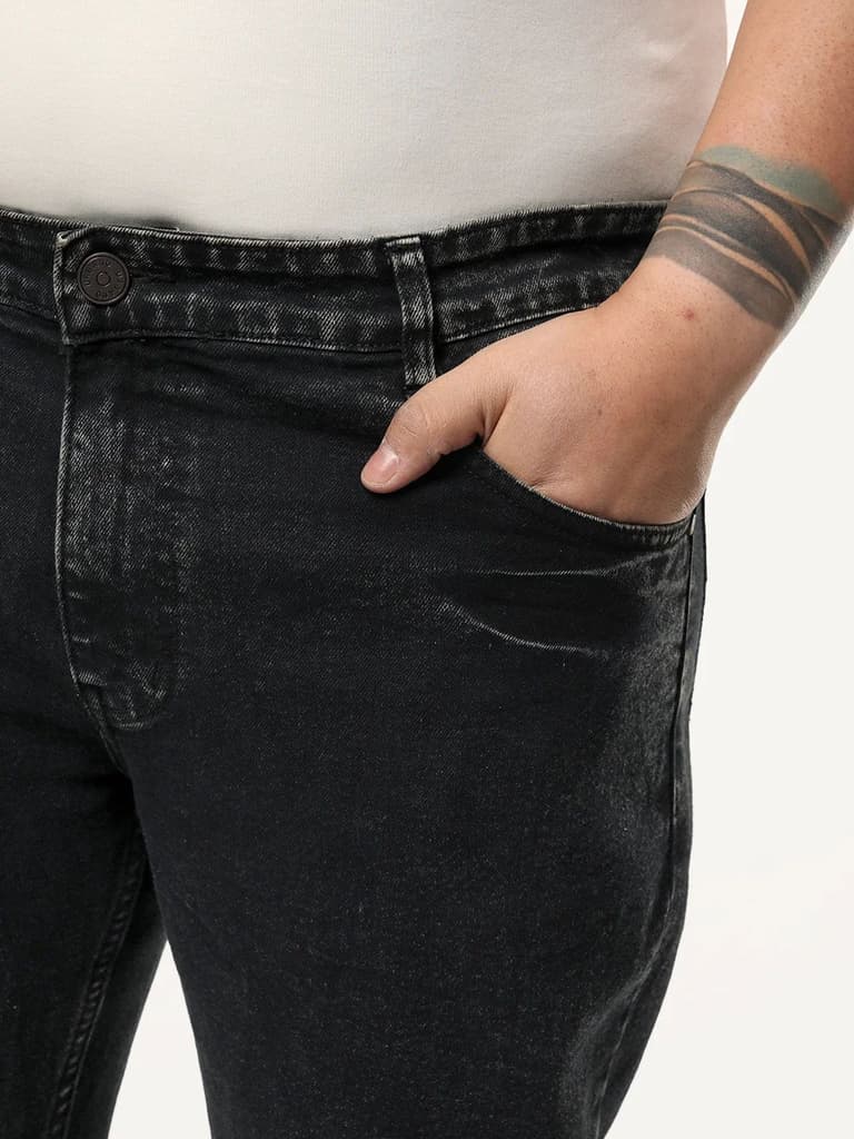 Plus Men's Black Bootcut Fit Mid Rise Acid Wash Jeans Stretchable — photo 5