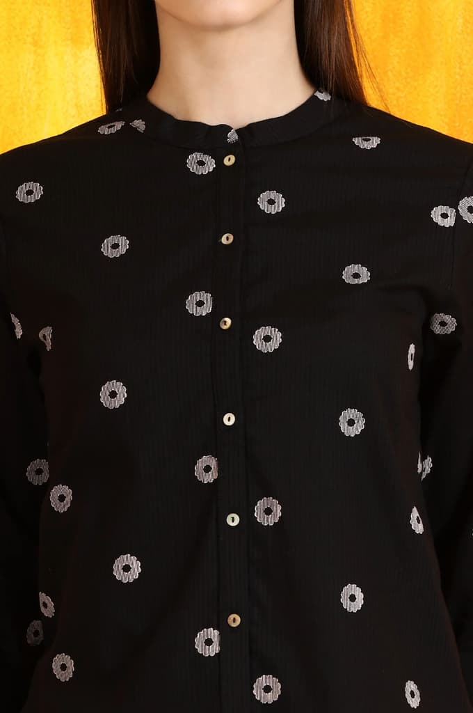 Black Printed Pure Cotton Button Down Shirt — photo 3