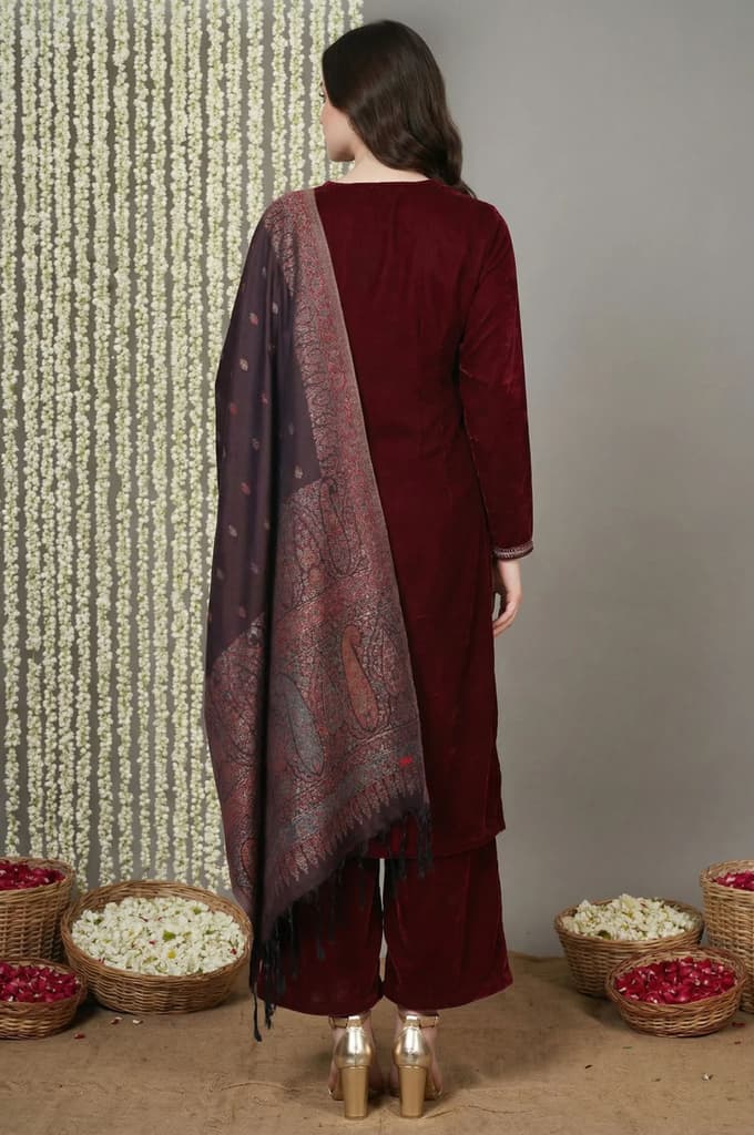 Maroon Straight Kurta with Parallel Pant and Dupatta — photo 4