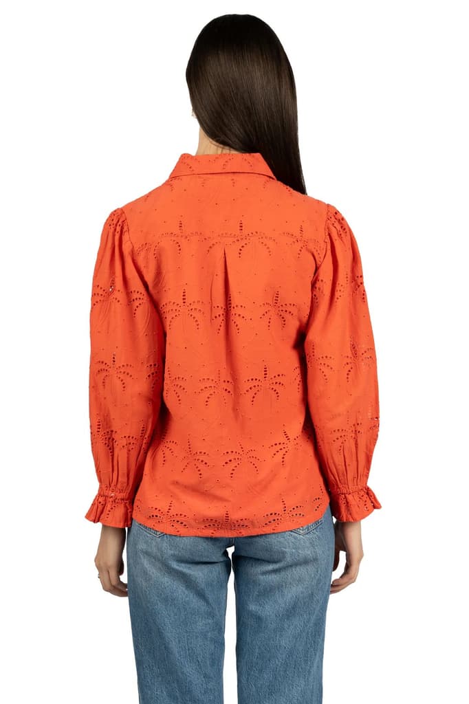 Red Solid Cotton Schiffli Collared Shirt — photo 7