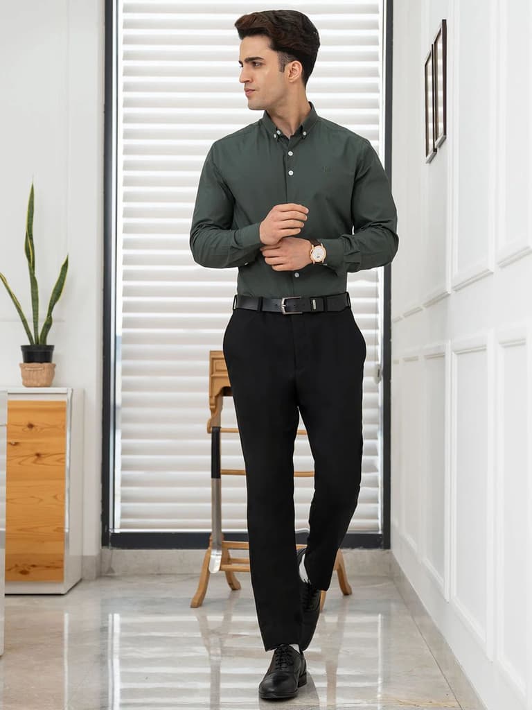 Shirts for Men in Slate Olive | Solid Full Sleeve Casual Shirt — photo 5