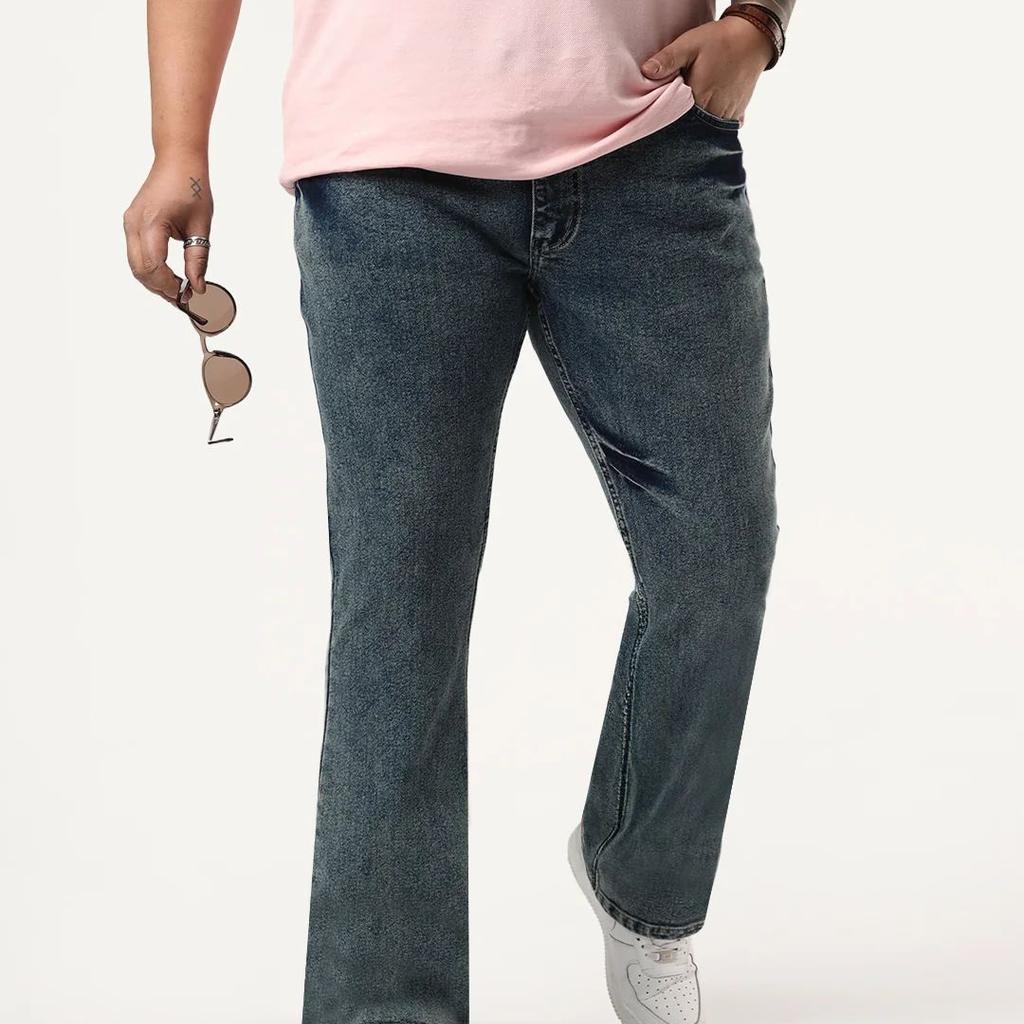 Plus Men's Light Blue Bootcut Fit Mid Rise Acid Wash Jeans Stretchable