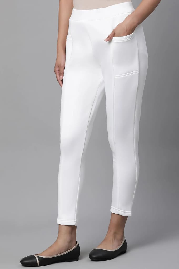 White Solid Skinny Fit Tights With Side Pockets — photo 2