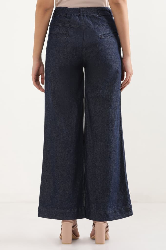 Dark Blue Denim Flared Pants — photo 4