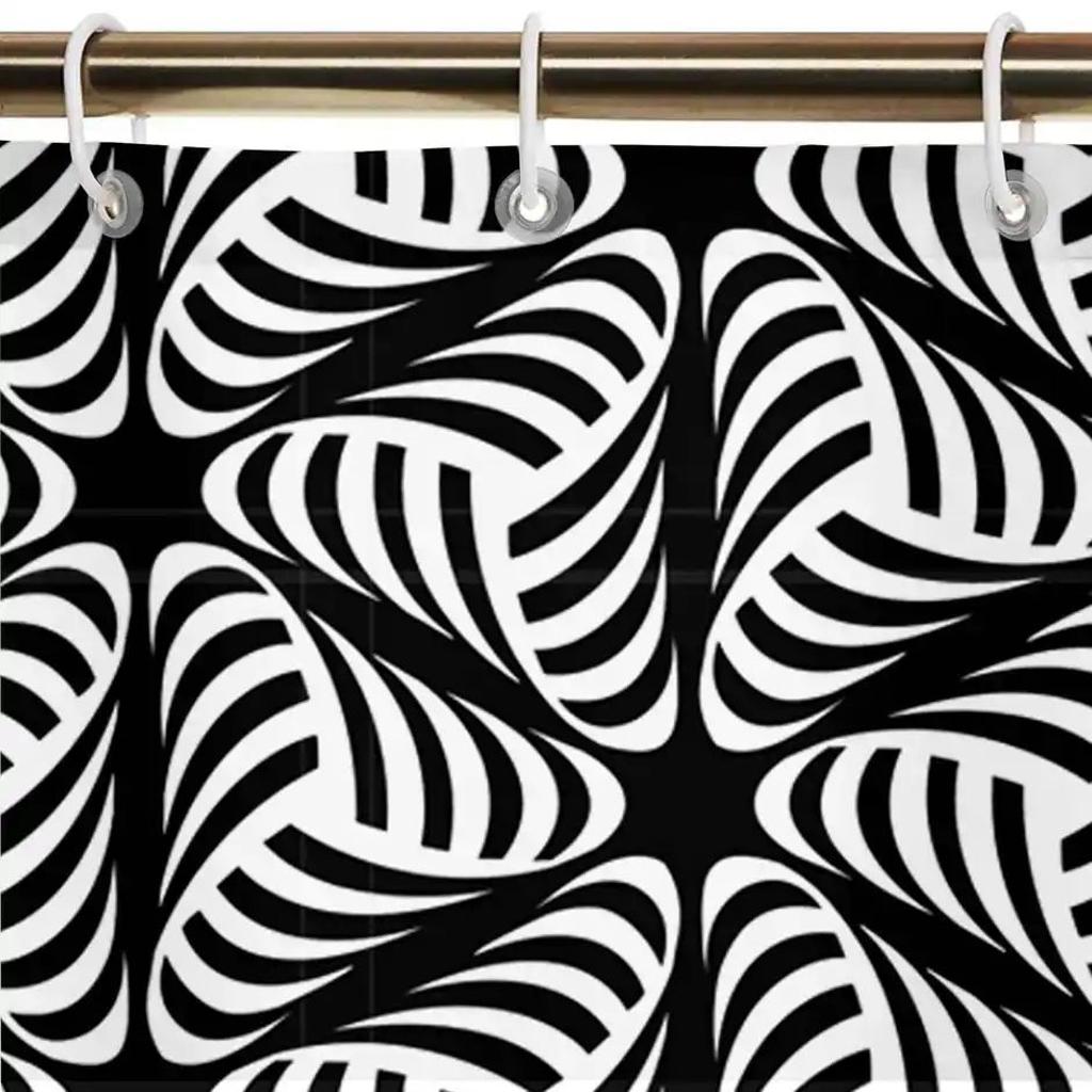 Lushomes Shower Curtain - Black/White | Printed Swirly Triangles | Water-Repellent | 72 x 80 inch